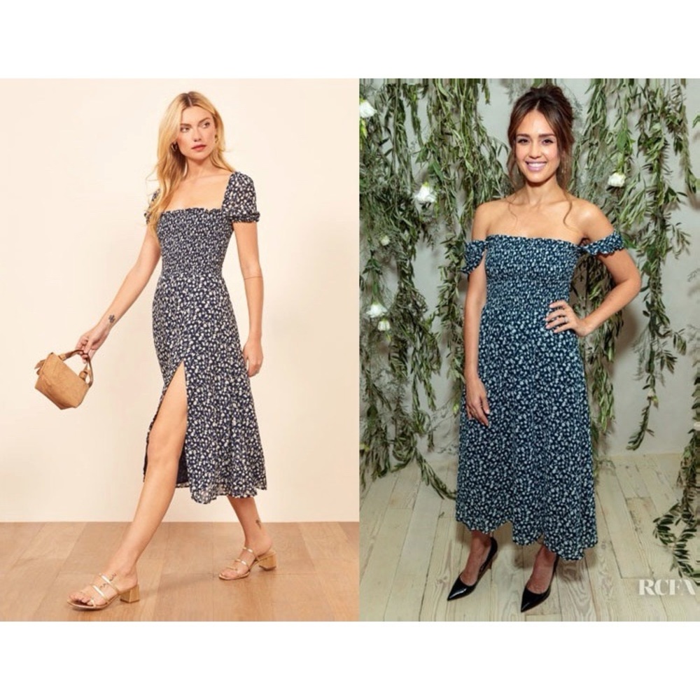 Reformation Blue Floral Inka Midi Dress -S - NWOT